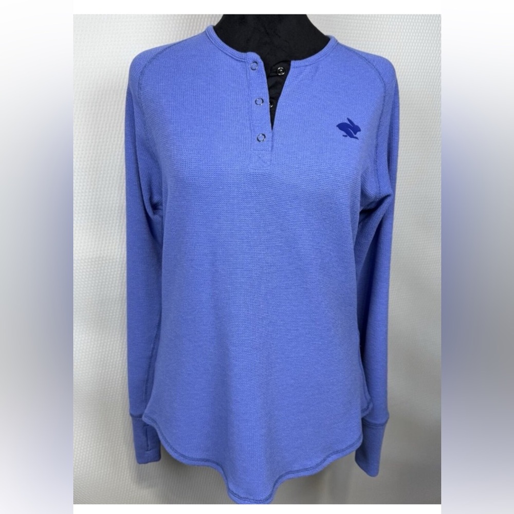 Rabbit Snap-to-it Shirt Sz Small Waffle Knit Henley Thermal Top Blue Women’s EUC